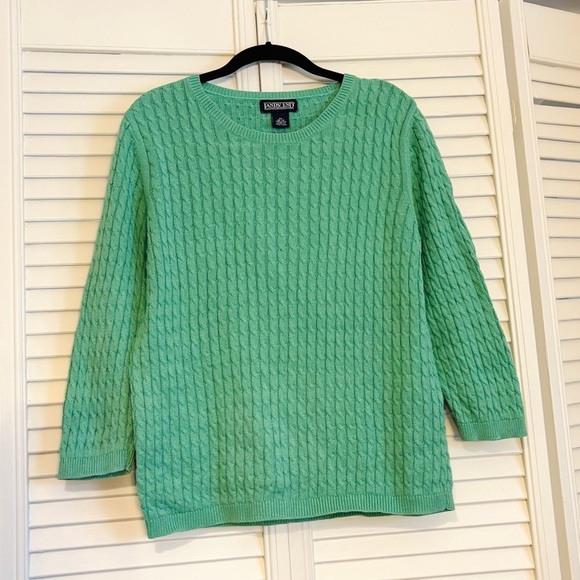 Lands’ End Teal Green 3/4 Sleeves Cotton Sweater Medium M - Picture 1 of 4